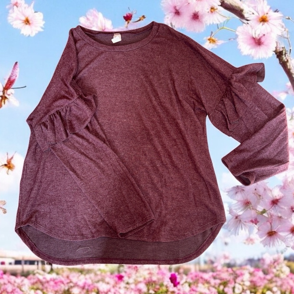 Women's Burgundy Ruffle Sleeve Top (1XL)